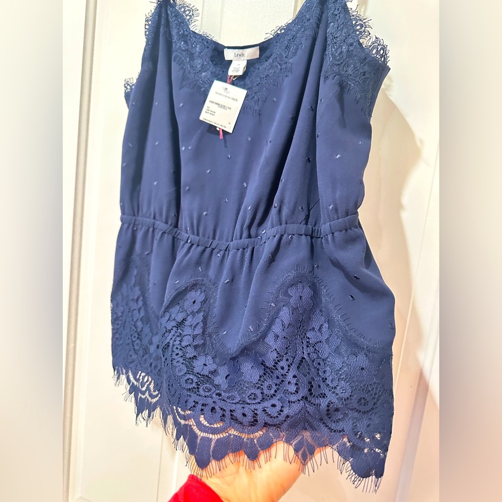 Lewit navy blue silk lace camisole tank top blouse